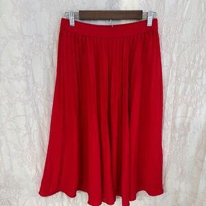Kate Kasin Woman’s Highwaisted Pleated A-Lined Midi Swing Skirt Red Size M